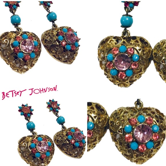 Betsey Johnson Heart Rhinestone Earrings - Picture 2 of 8